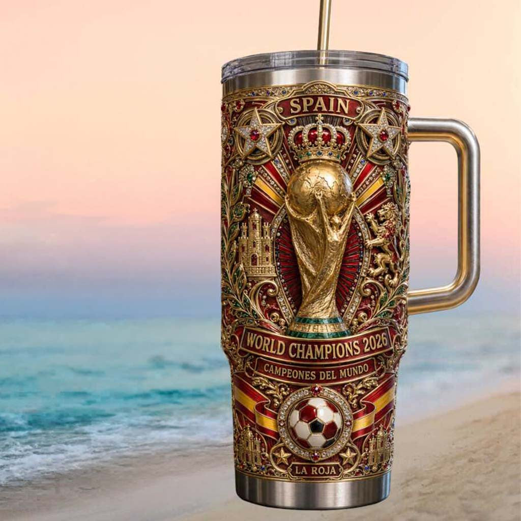 Spain World Champions 2026 La Roja Immortal Glory Soccer Tumbler Spain Football Merch Fan Gifts - Merchluma
