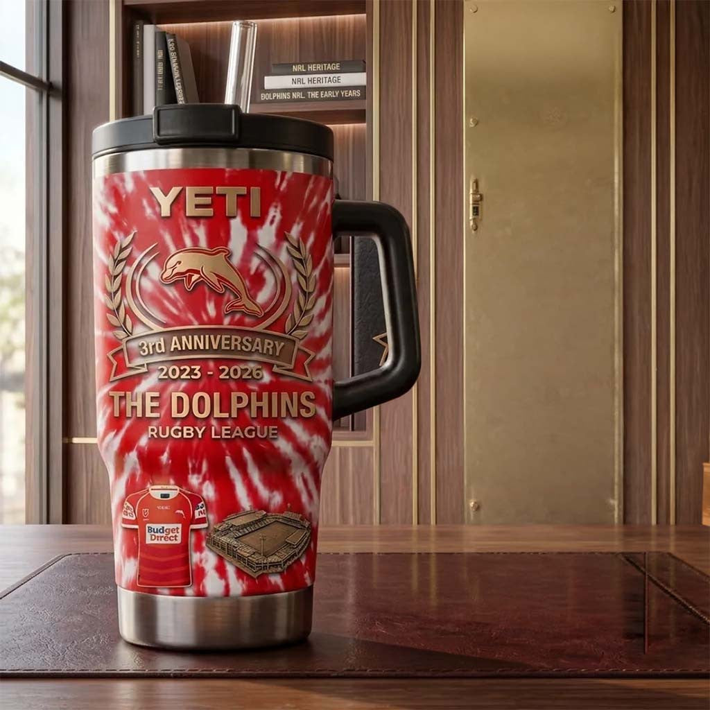 The Dolphins Rugby League 3rd Anniversary YETI Tumbler The Dolphins Merch Gift For Husband - Merchluma