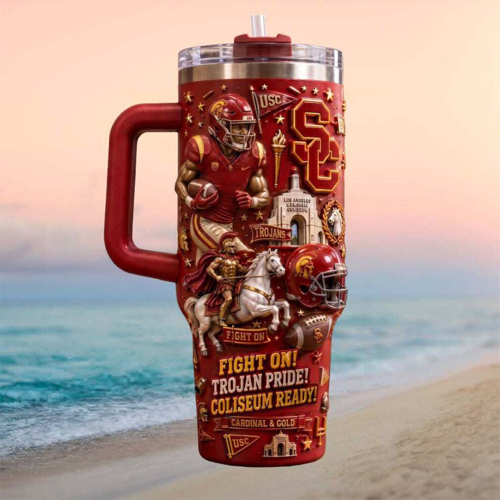 USC Trojans Football Fight On Coliseum Ready Team Pride Tumbler USC Trojans Merch Fan Gifts - Merchluma