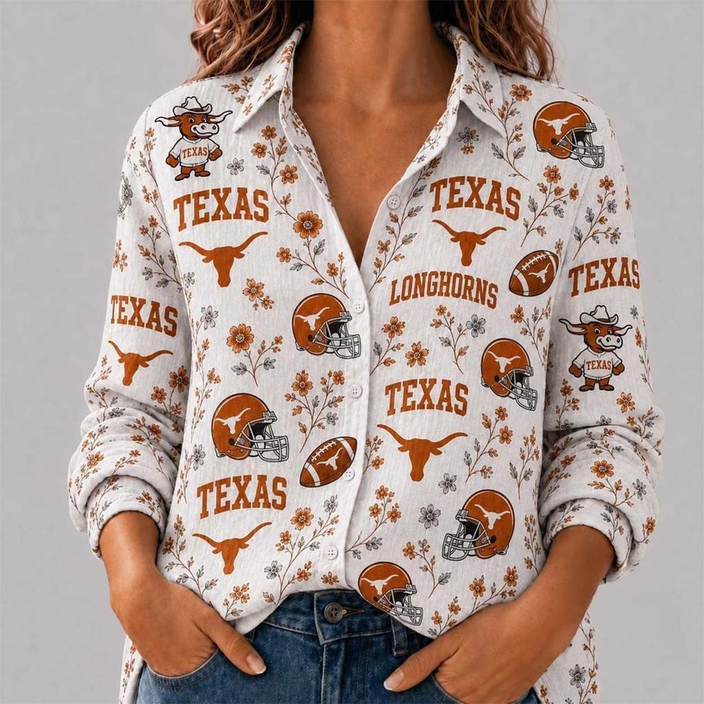 Texas Longhorns College Spirit Blossoms Button Up Long Sleeve Shirt Texas Football Merch - Merchluma