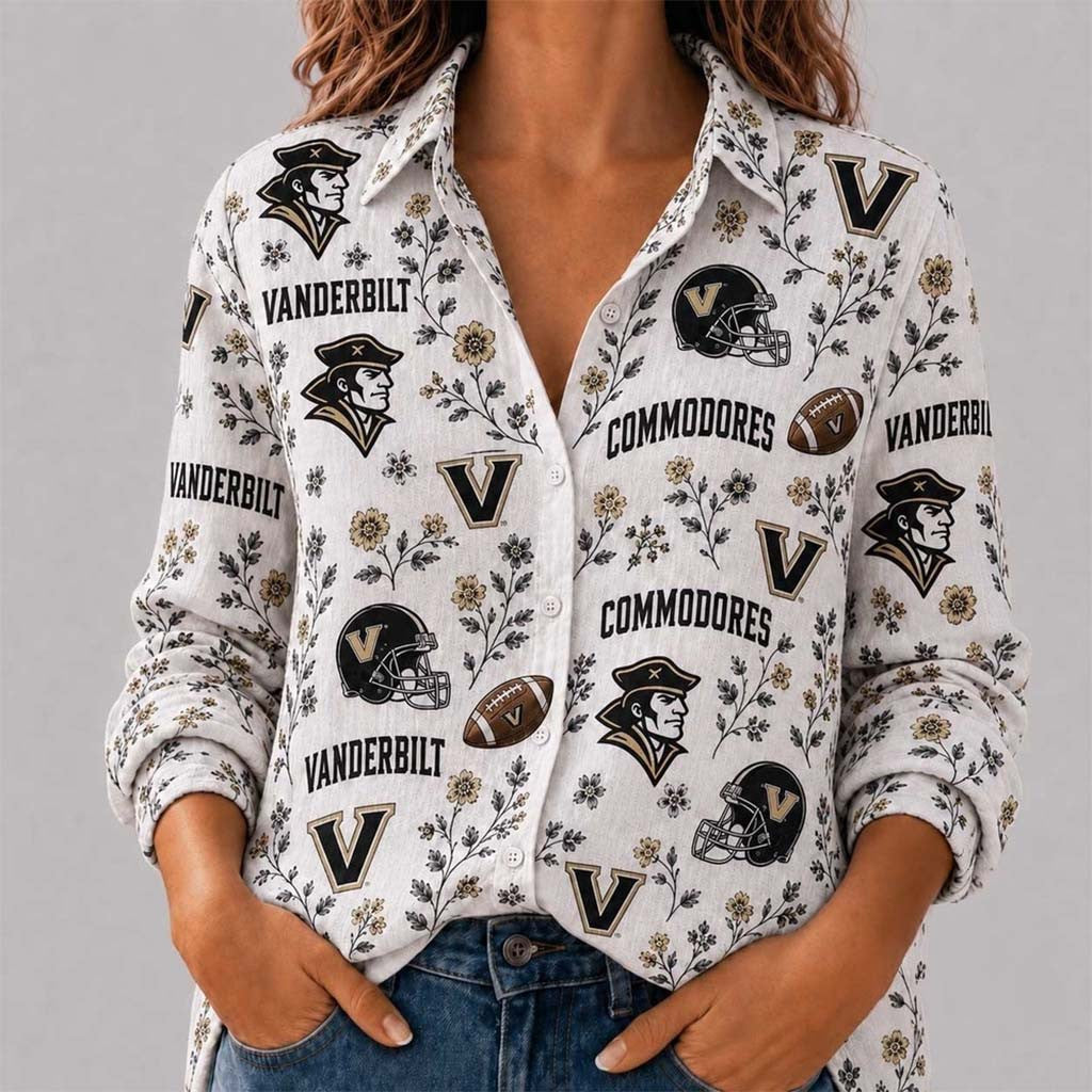 Vanderbilt Commodores College Spirit Blossoms Button Up Long Sleeve Shirt Commodores Merch - Merchluma