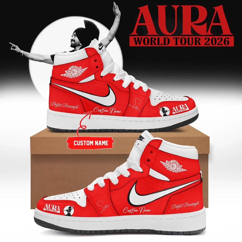 Custom Diljit Dosanjh AURA World Tour Signature Shoes Diljit Dosanjh Merch Gifts For Fans - Merchluma