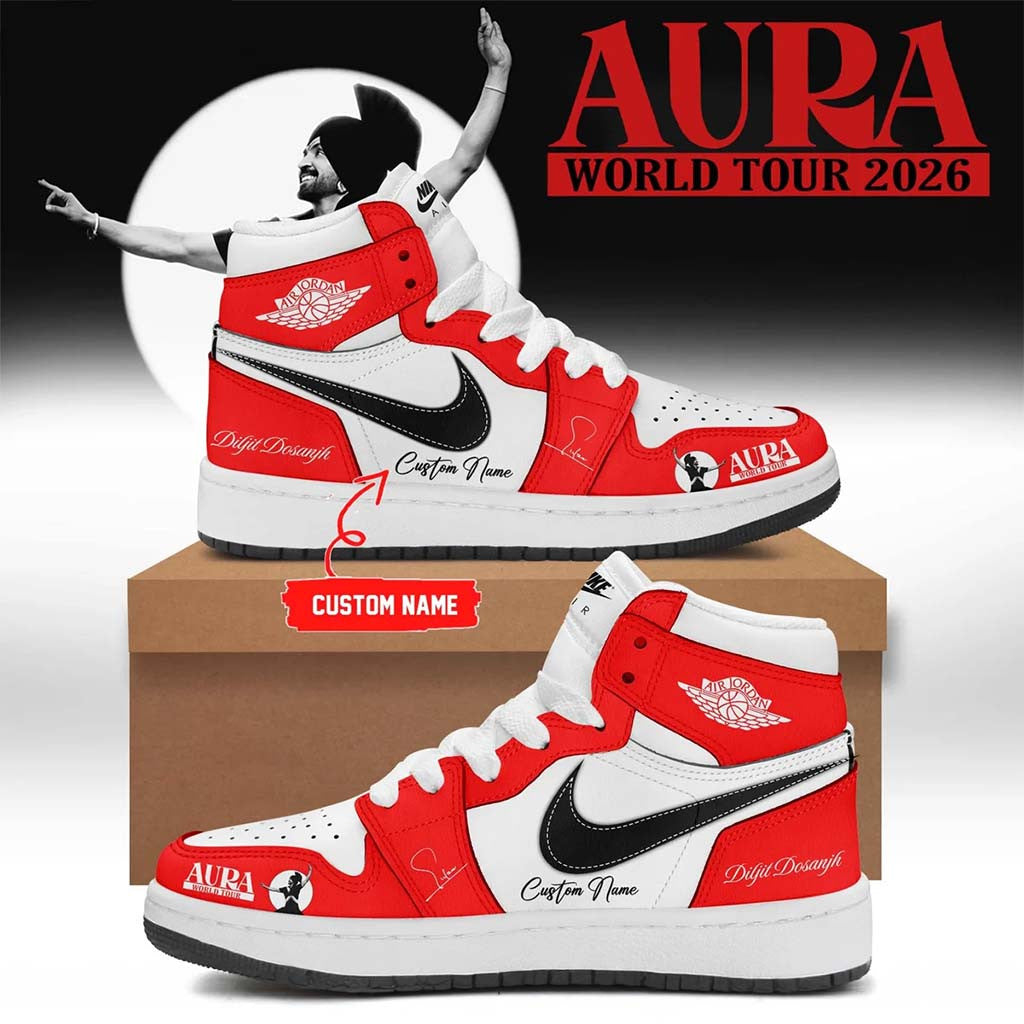 Custom Diljit Dosanjh Merch AURA World Tour Signature Shoes Gift Ideas For Music Lovers - Merchluma