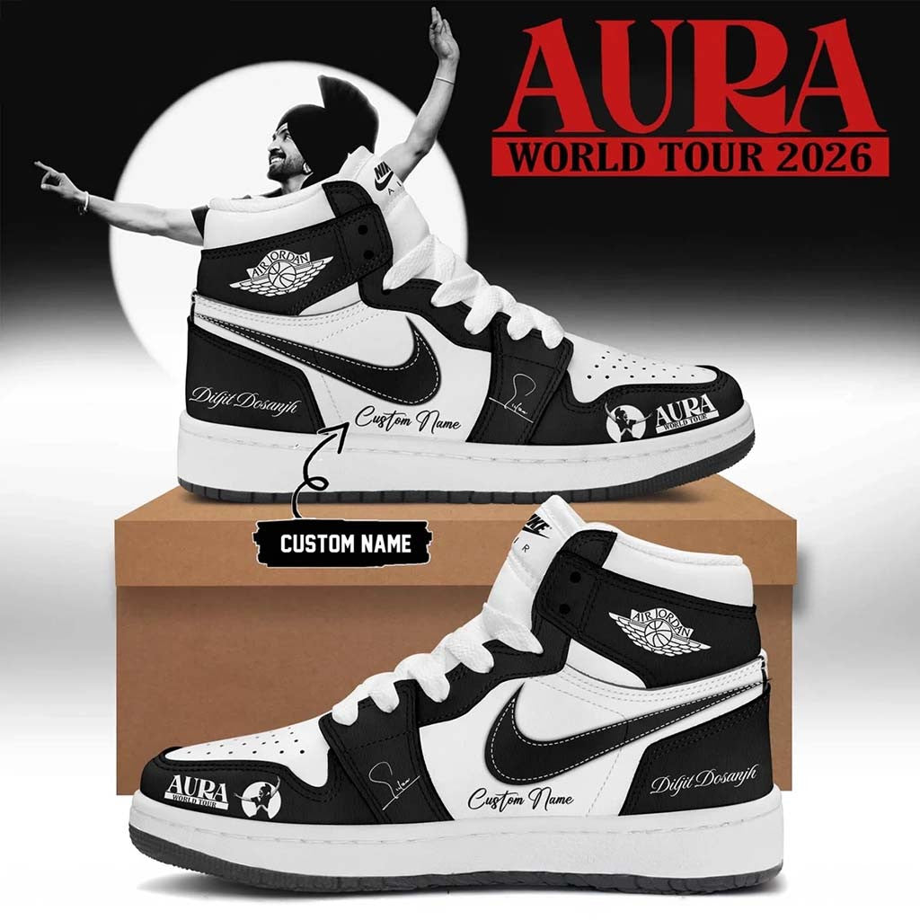 Custom Diljit Dosanjh Merch AURA World Tour Signature Shoes Music Related Gifts For Guys - Merchluma
