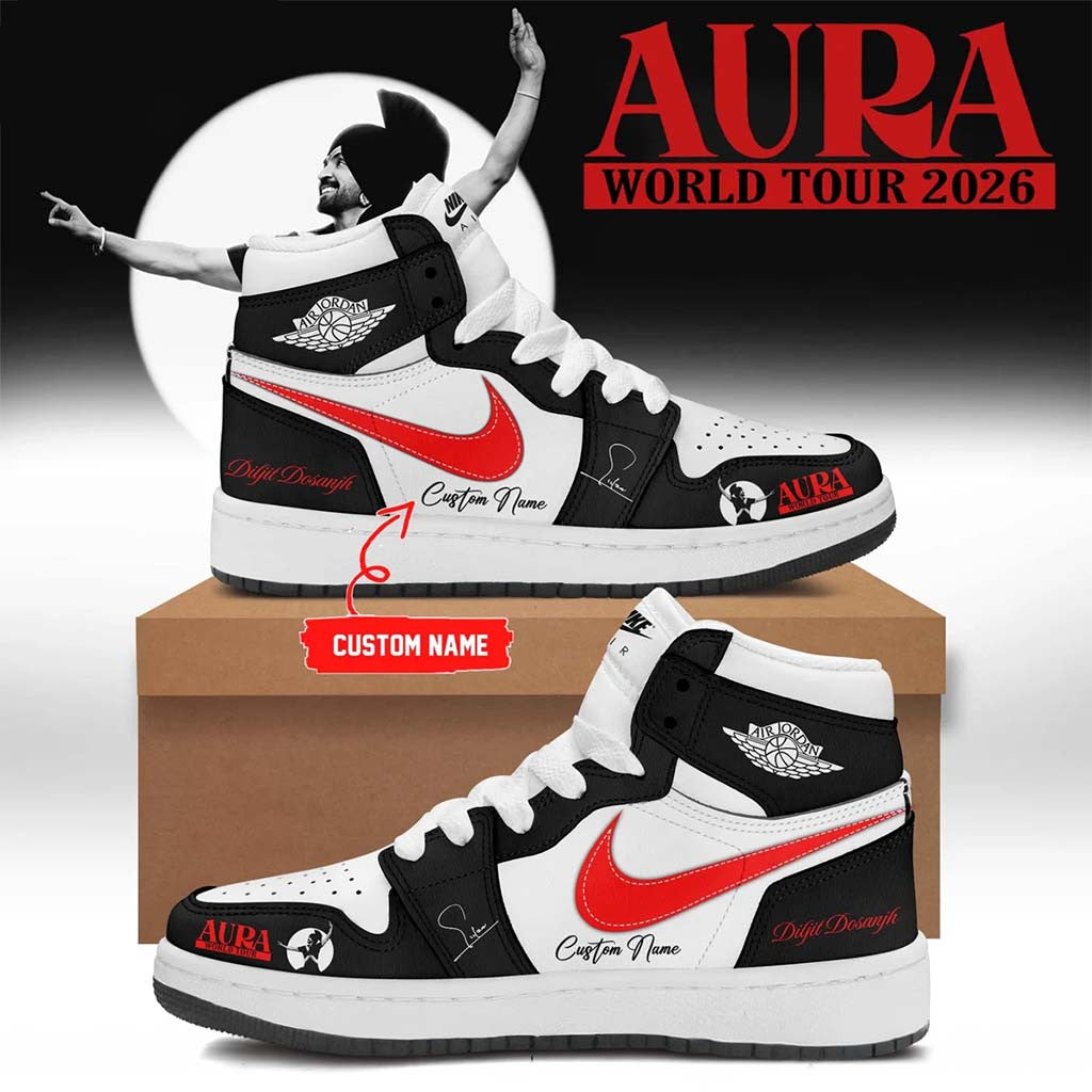 Custom Diljit Dosanjh Merch AURA World Tour Signature Shoes Presents For Music Lovers - Merchluma