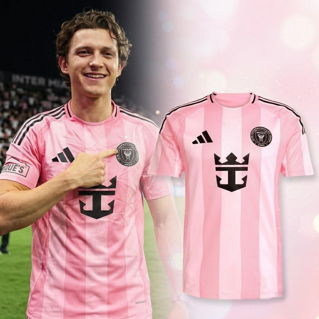 Tom Holland X Inter Miami Pink Soccer Jersey Signature #10 Tom Holland Merch Gifts For Fans - Merchluma