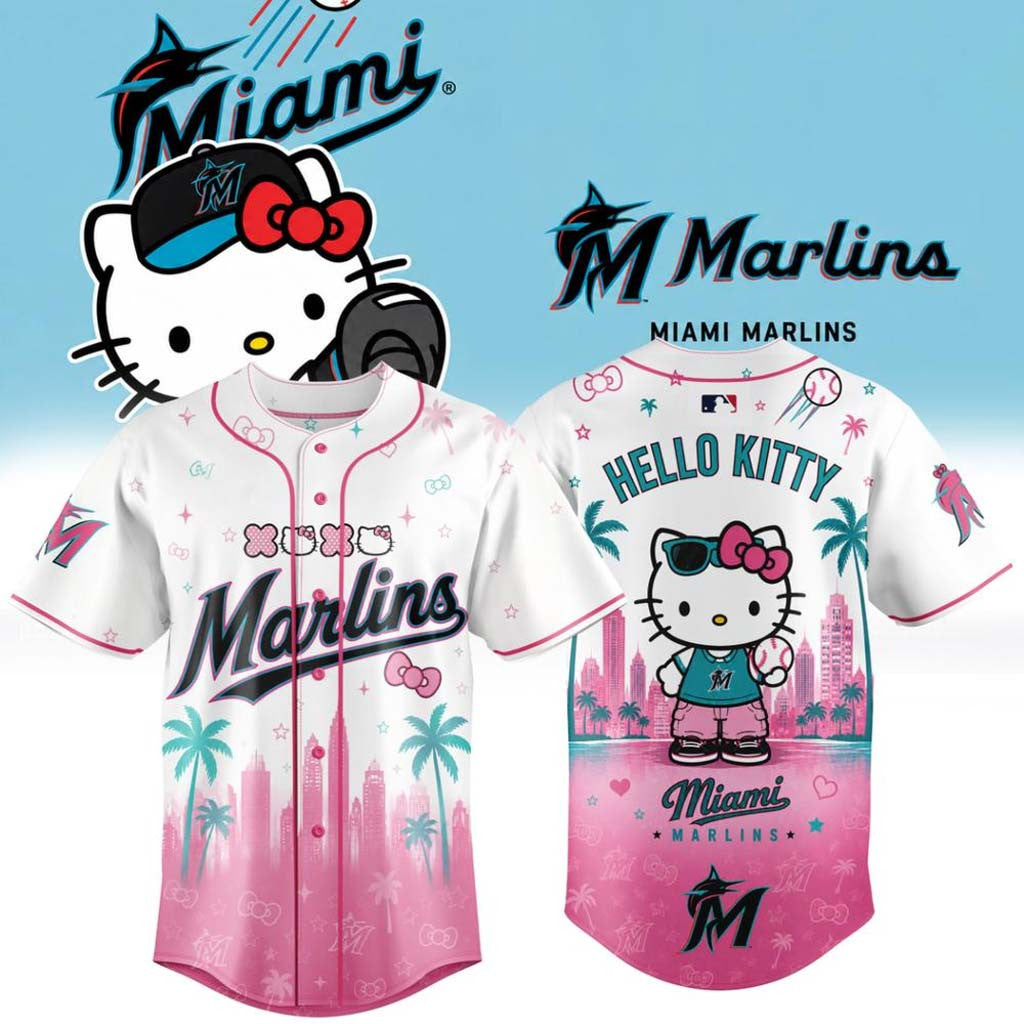 Hello Kitty X Miami Marlins 2026 Edition Pink Baseball Jersey Miami Marlins Merch Gift For Fans - Merchluma