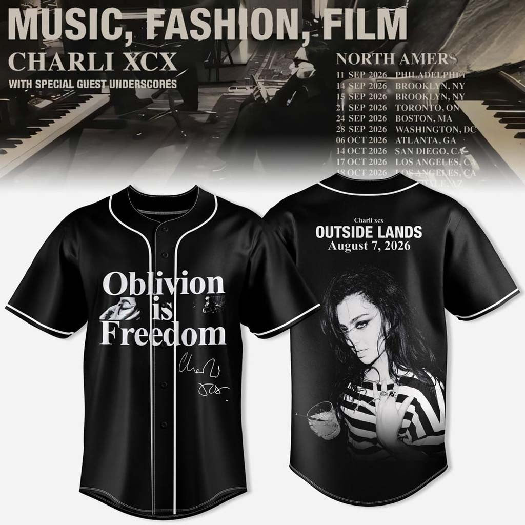 Charli XCX Music Fashion Film 2026 Tour Baseball Jersey Oblivion Is Freedom Charli XCX Merch - Merchluma