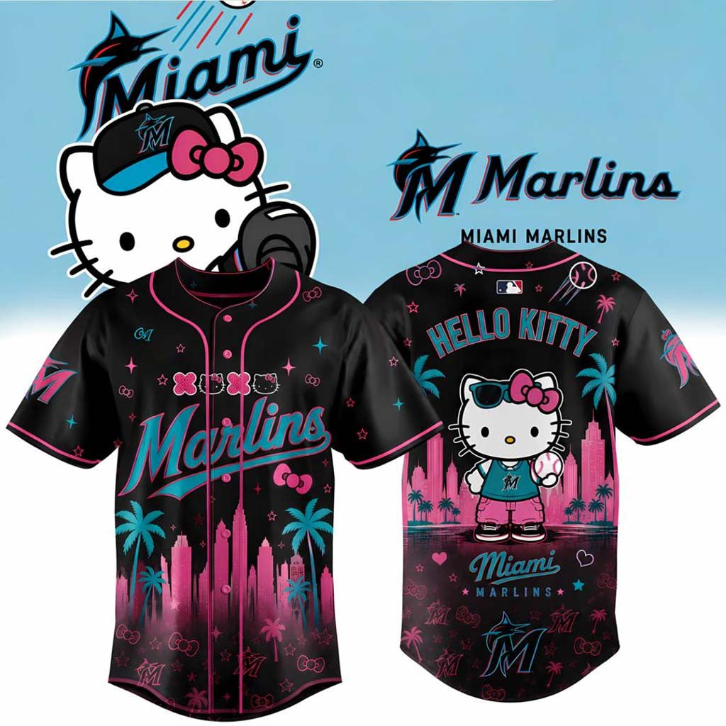 Hello Kitty X Miami Marlins 2026 Baseball Jersey Miami Marlins Merch Present For Baseball Fans - Merchluma