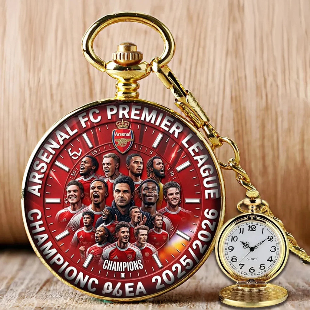 Arsenal FC Premier League Champions 2025 2026 Pocket Watch Arsenal FC Merch Gift For Dad - Merchluma