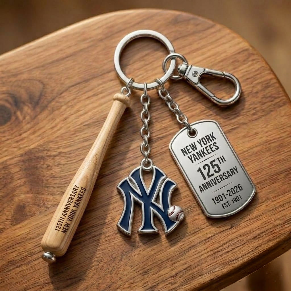 New York Yankees 125th Anniversary 1901-2026 Keychain Yankees Merch Baseball Enthusiast Gifts - Merchluma