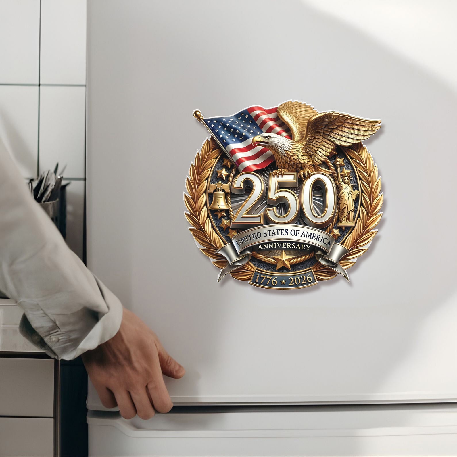 250 Years USA Anniversary Fridge Magnet Patriotic Eagle US Flag 1776-2026 Merch Gifts For Fan - Merchluma