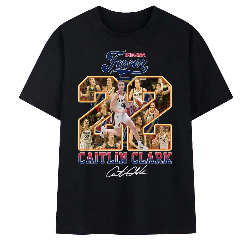 Caitlin Clark #22 Indiana Fever Signature Number Collage T-Shirt Caitlin Clark Merch Fan Gear - Merchluma