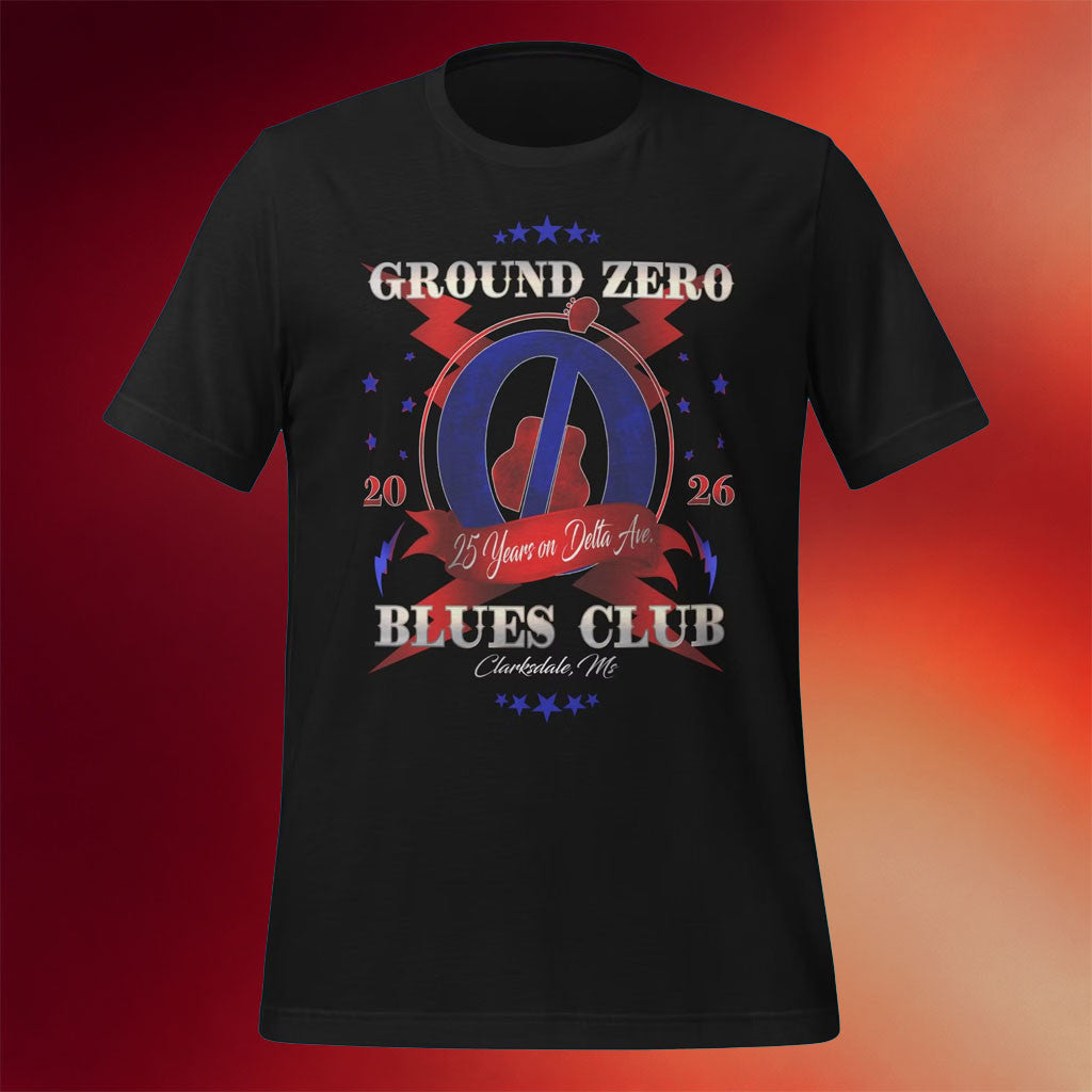 Ground Zero Blues Club Merch 2026 GZBC Anniversary T-Shirt 25 Years On Delta Ave Shirt - Merchluma