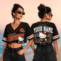 Personalized Cleveland Browns x Hello Kitty Crop Baseball Jersey Browns Merch Gifts For Women - Merchluma
