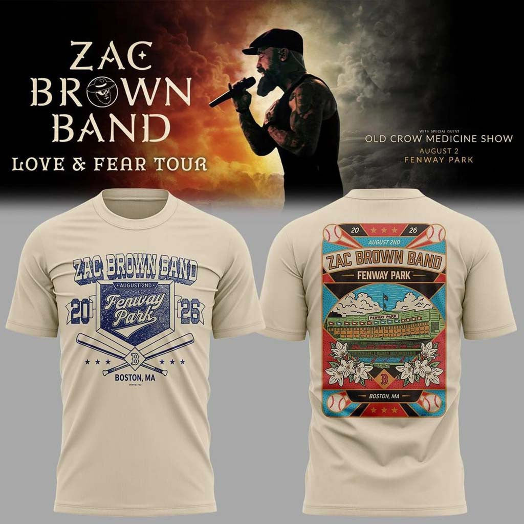 Zac Brown Band Merch Love and Fear Tour 2026 in Fenway Park T-Shirt Gifts For Music Enthusiasts - Merchluma