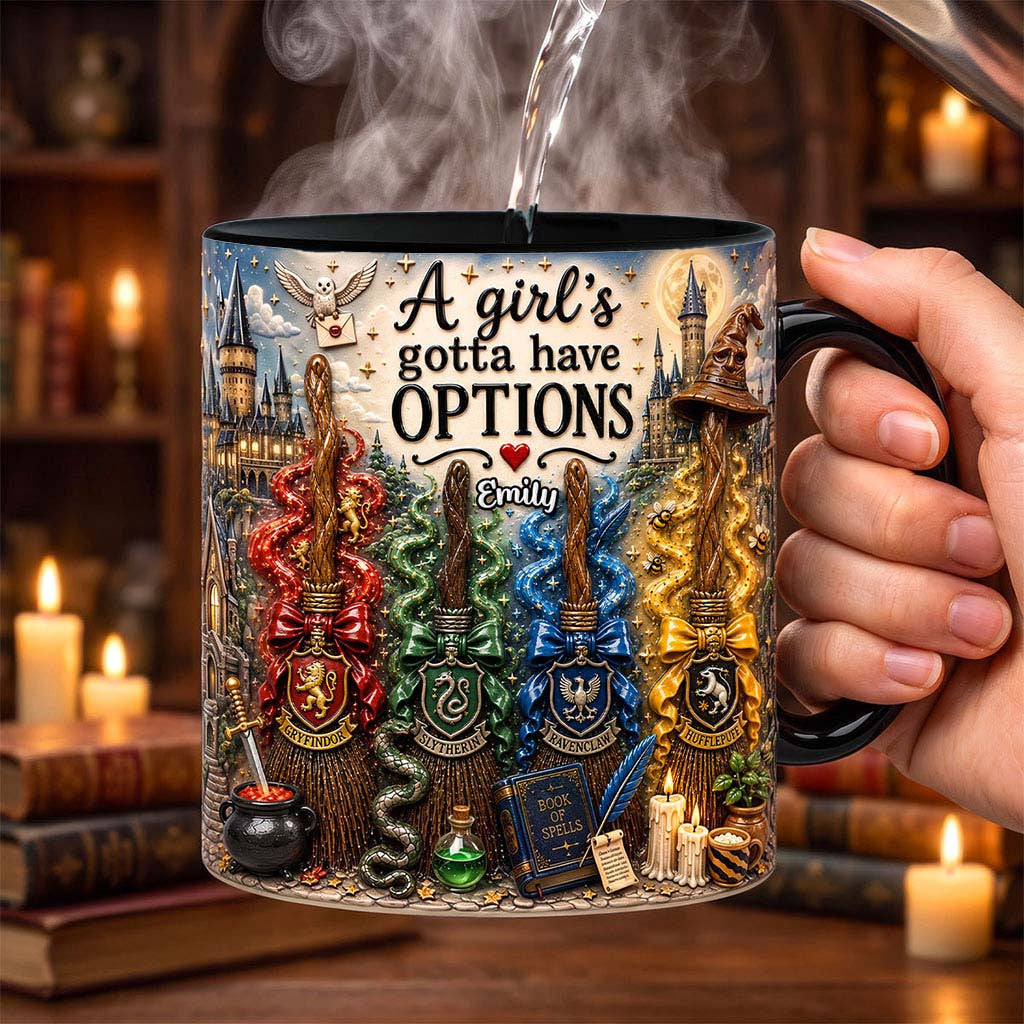 Custom Harry Potter A Girl's Gotta Have Options Mug Funny Halloween Cup Gift For Fantasy Lovers - Merchluma
