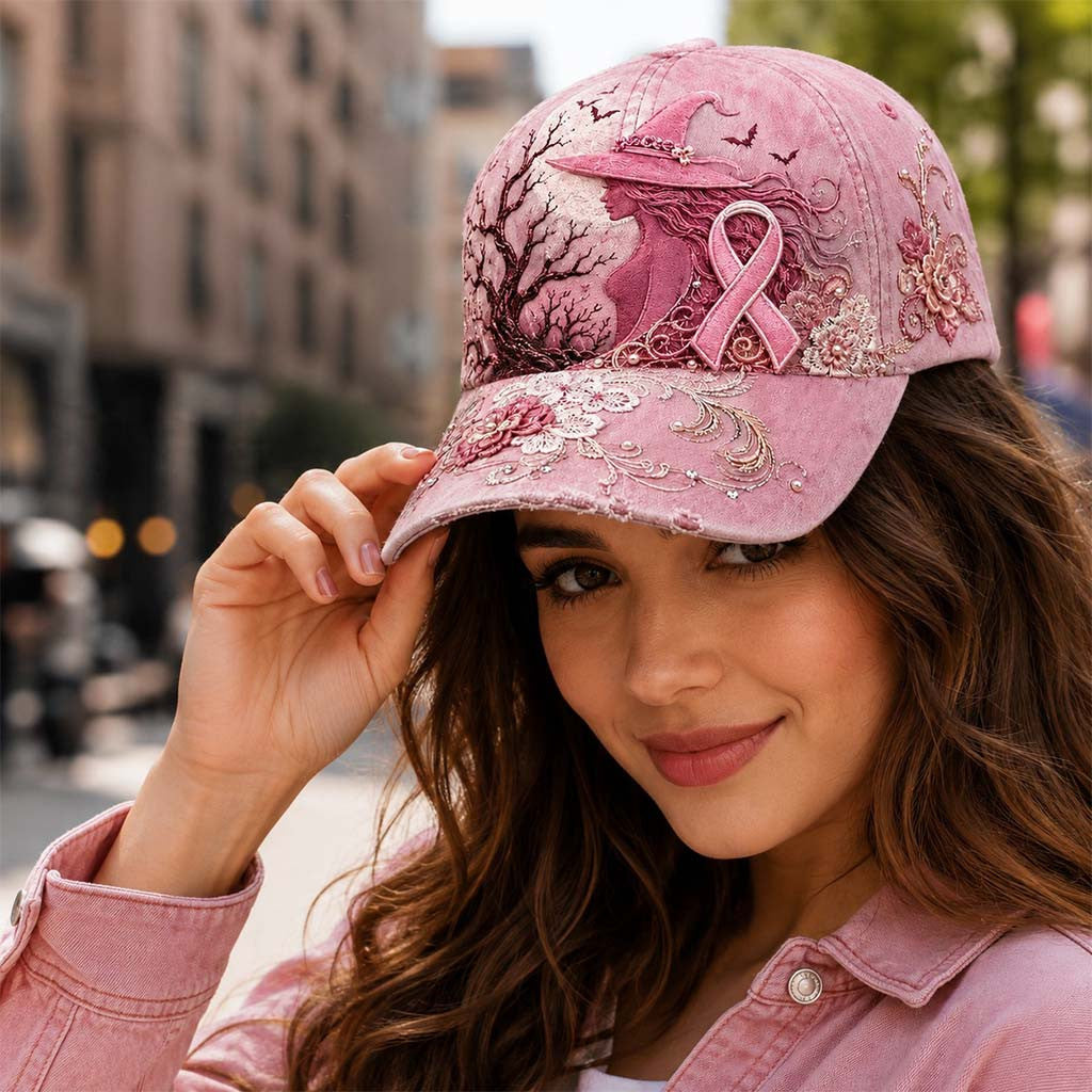 Witch Breast Cancer Awareness October Pink Hat Halloween Witch Outfits Gift For Cancer Warrior - Merchluma