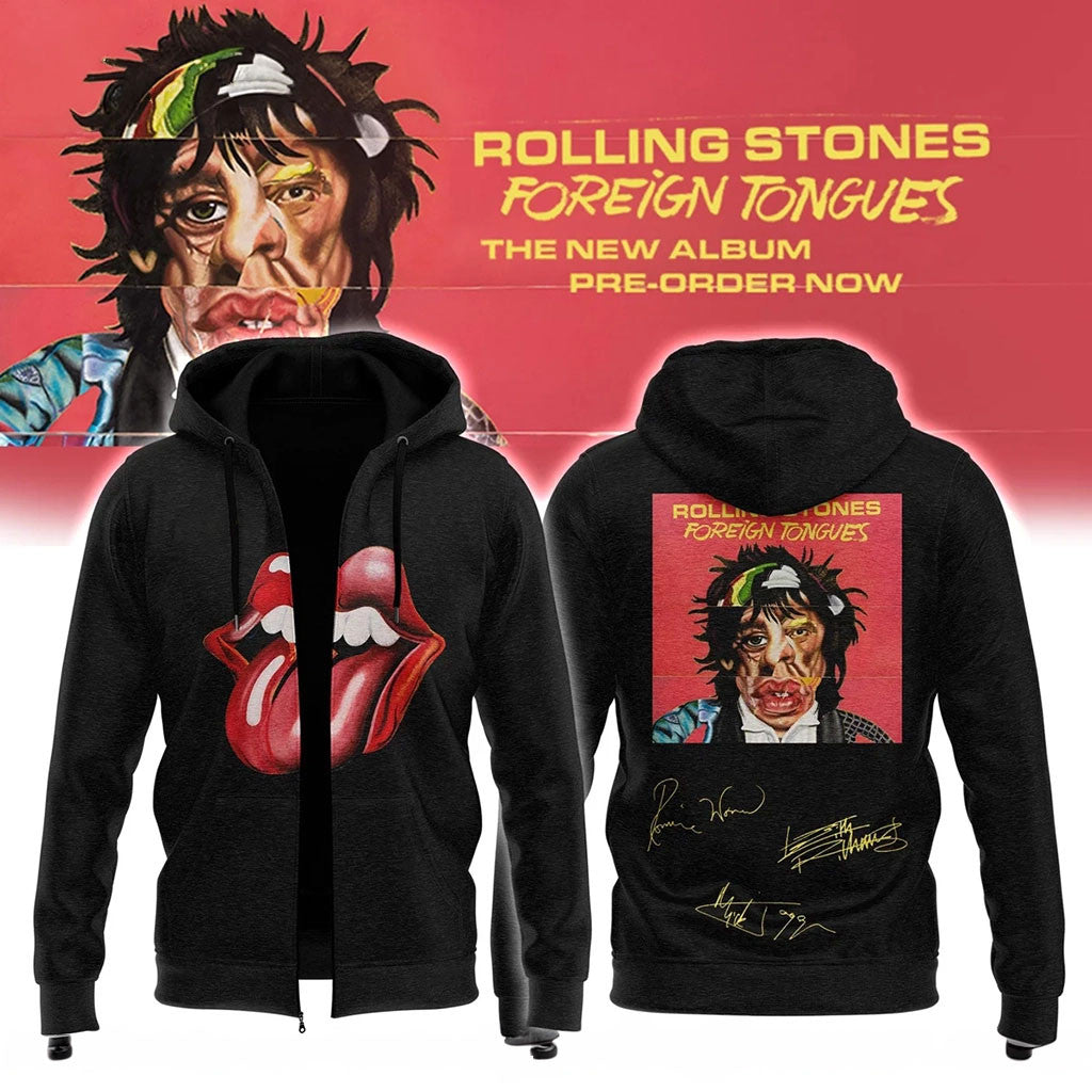 The Rolling Stones Merch 2026 Foreign Tongues Album Signed Zip Hoodie Gift for Rock Band Fans - Merchluma
