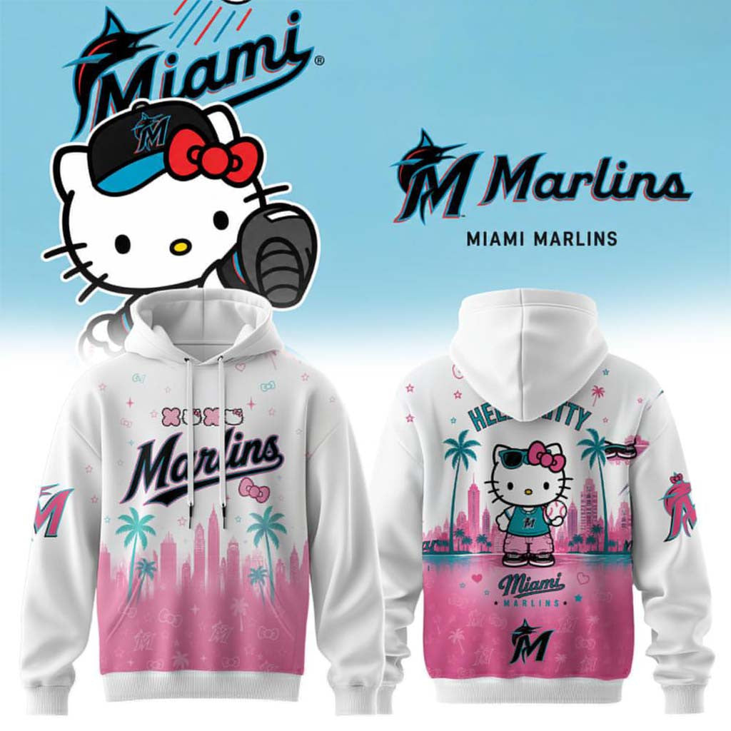 Hello Kitty X Miami Marlins 2026 Hoodie Miami Marlins Merch Cute Gifts For Baseball Fans - Merchluma