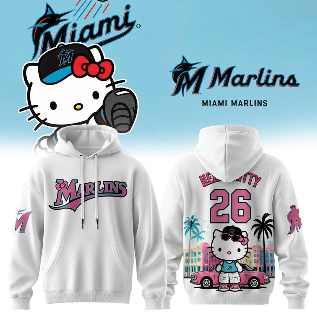 Hello Kitty X Miami Marlins 2026 Hoodie Miami Marlins Merch Kawaii Gifts For Baseball Lovers - Merchluma
