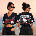 Custom Houston Texans x Hello Kitty Football Crop Baseball Jersey Texans Merch Sister Gifts - Merchluma
