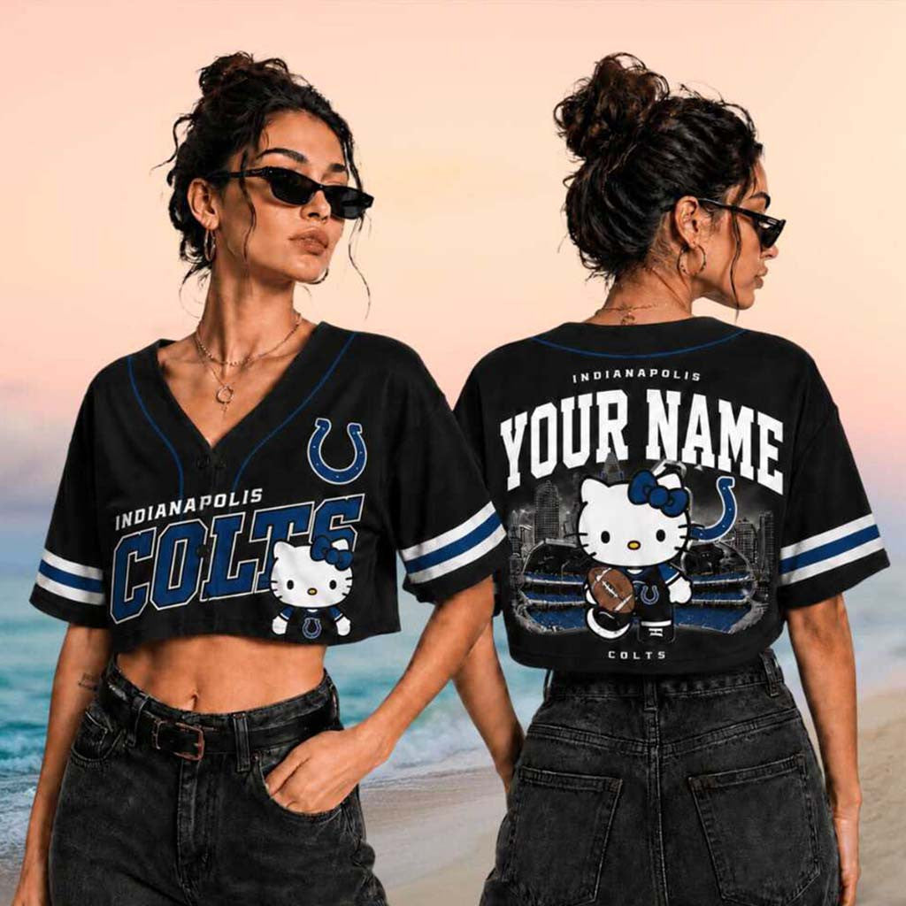 Personalized Indianapolis Colts Hello Kitty Football Crop Baseball Jersey Colts Merch Fan Gifts - Merchluma