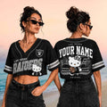 Personalized Las Vegas Raiders x Hello Kitty Football Crop Baseball Jersey Raiders Merch Gifts - Merchluma