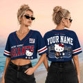 Personalized New York Giants x Hello Kitty Football Crop Baseball Jersey Giants Merch Women - Merchluma