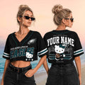Personalized Philadelphia Eagles x Hello Kitty Football Crop Baseball Jersey Eagles Merch Women - Merchluma