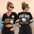 Personalized Pittsburgh Steelers x Hello Kitty Football Crop Baseball Jersey Steelers Merch - Merchluma