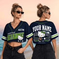 Personalized Seattle Seahawks x Hello Kitty Football Crop Baseball Jersey Seahawks Merch Gifts - Merchluma