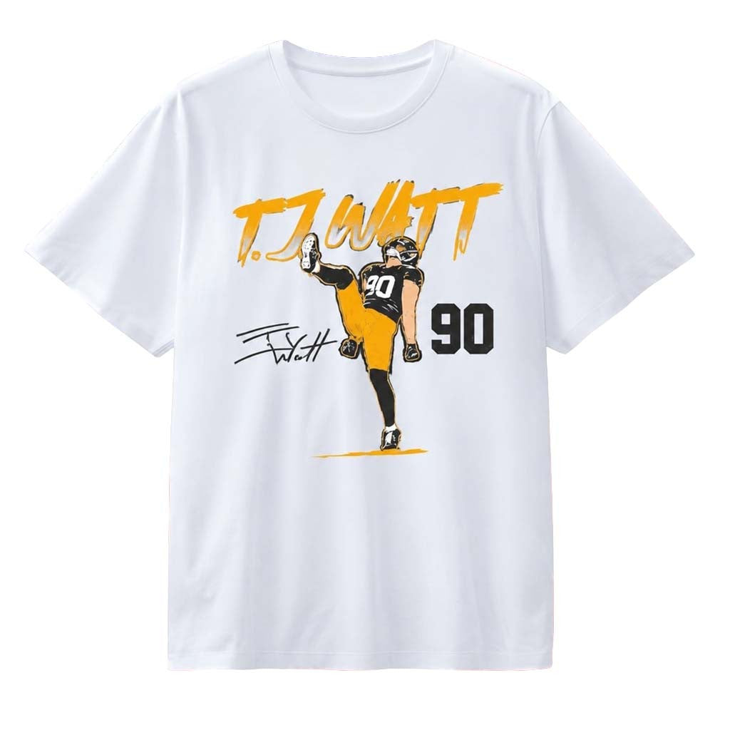 TJ Watt Pose Signature Pittsburgh Steelers T-Shirt #90 TJ Watt Merch Gift For Football Lovers - Merchluma