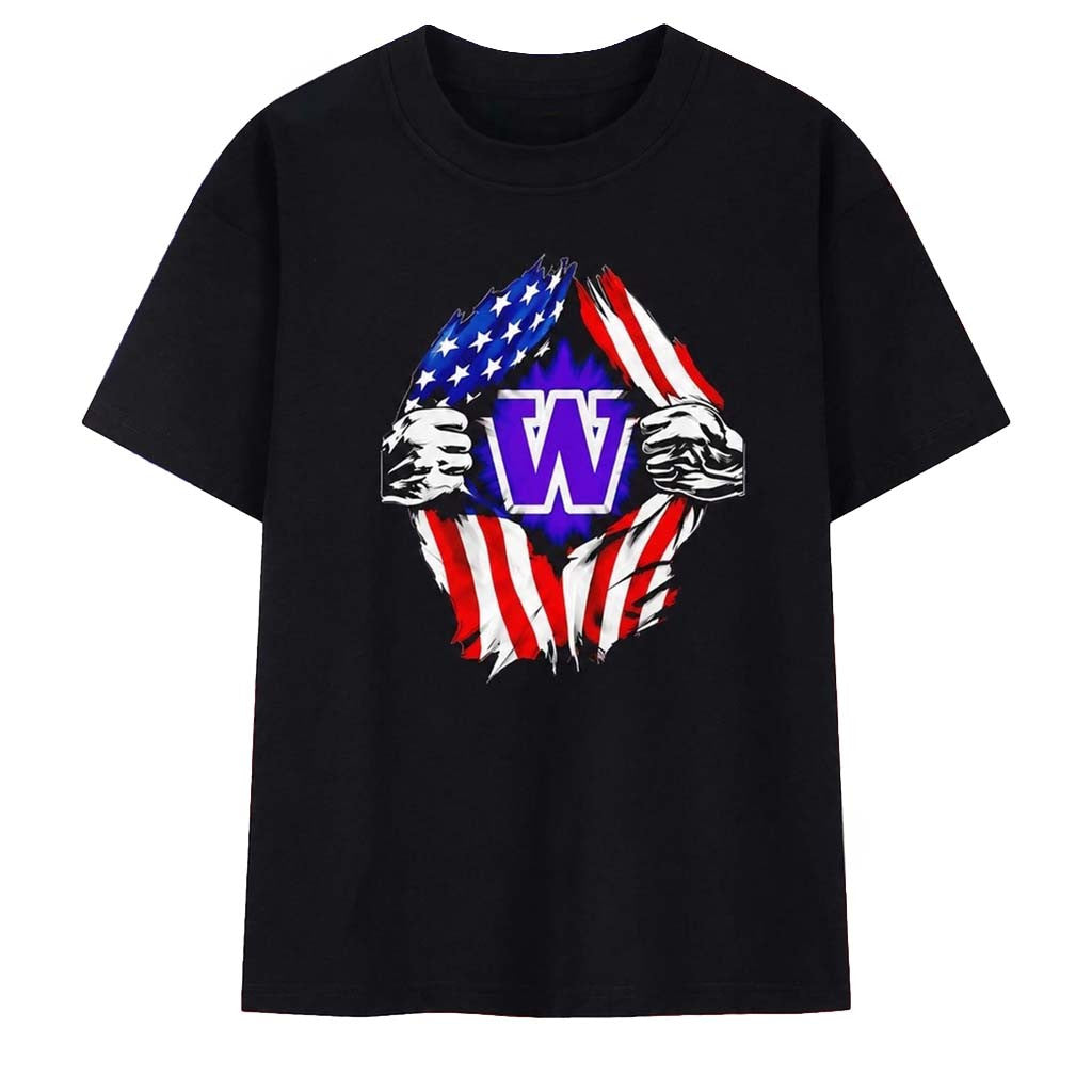 Washington Huskies American Flag Ripped Chest T-Shirt Huskies Merch Present For Football Fans - Merchluma