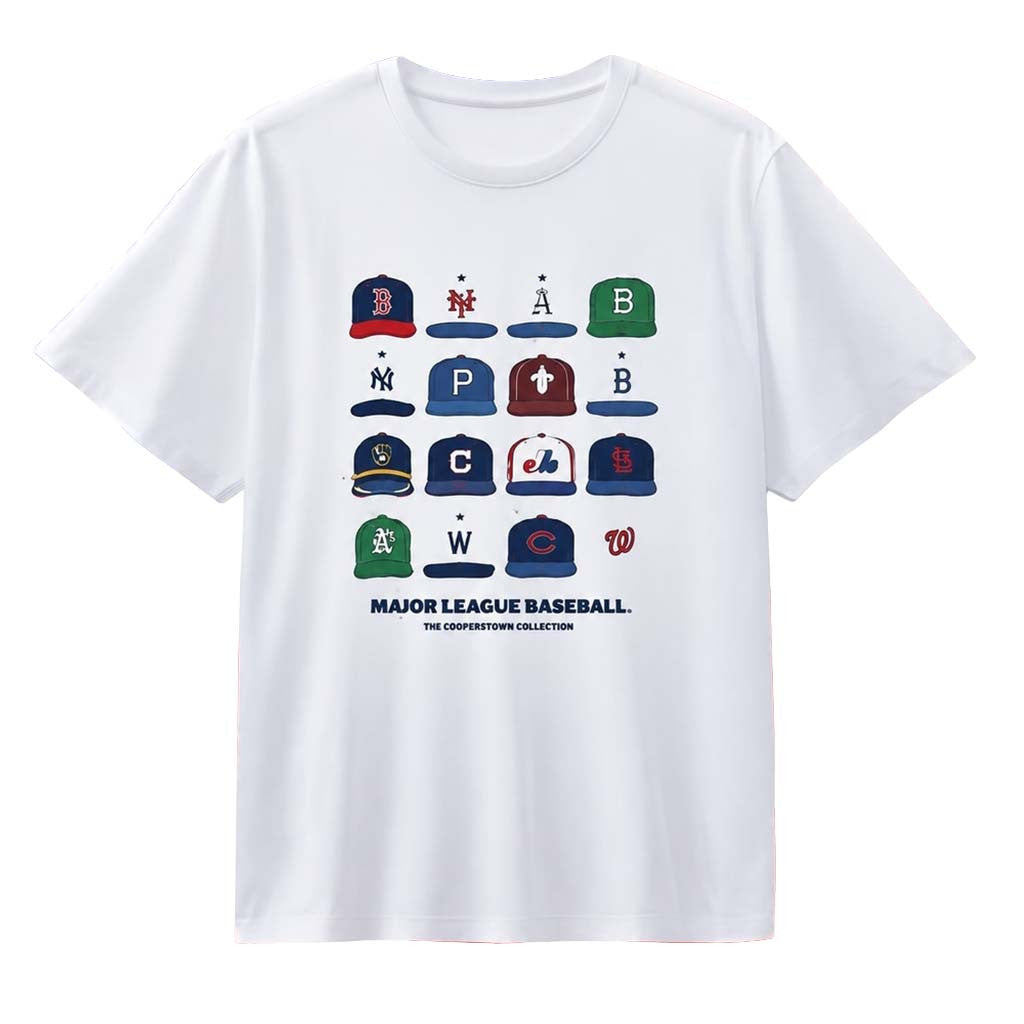 Major League Baseball The Cooperstown Collection Vintage Cap Collage T-Shirt Baseball Fans Gear - Merchluma