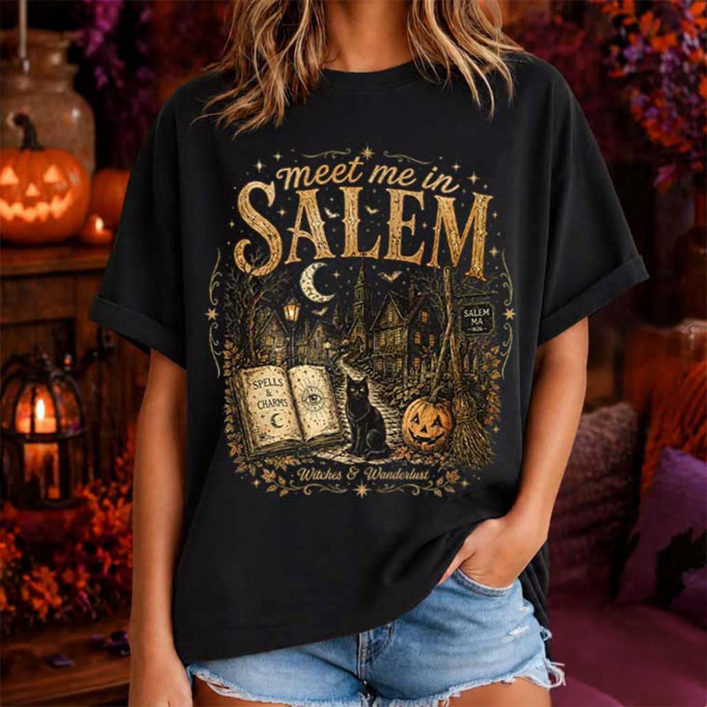 Meet Me In Salem Witchy Halloween Spooky T-Shirt Horror Apparel Gifts For Halloween - Merchluma