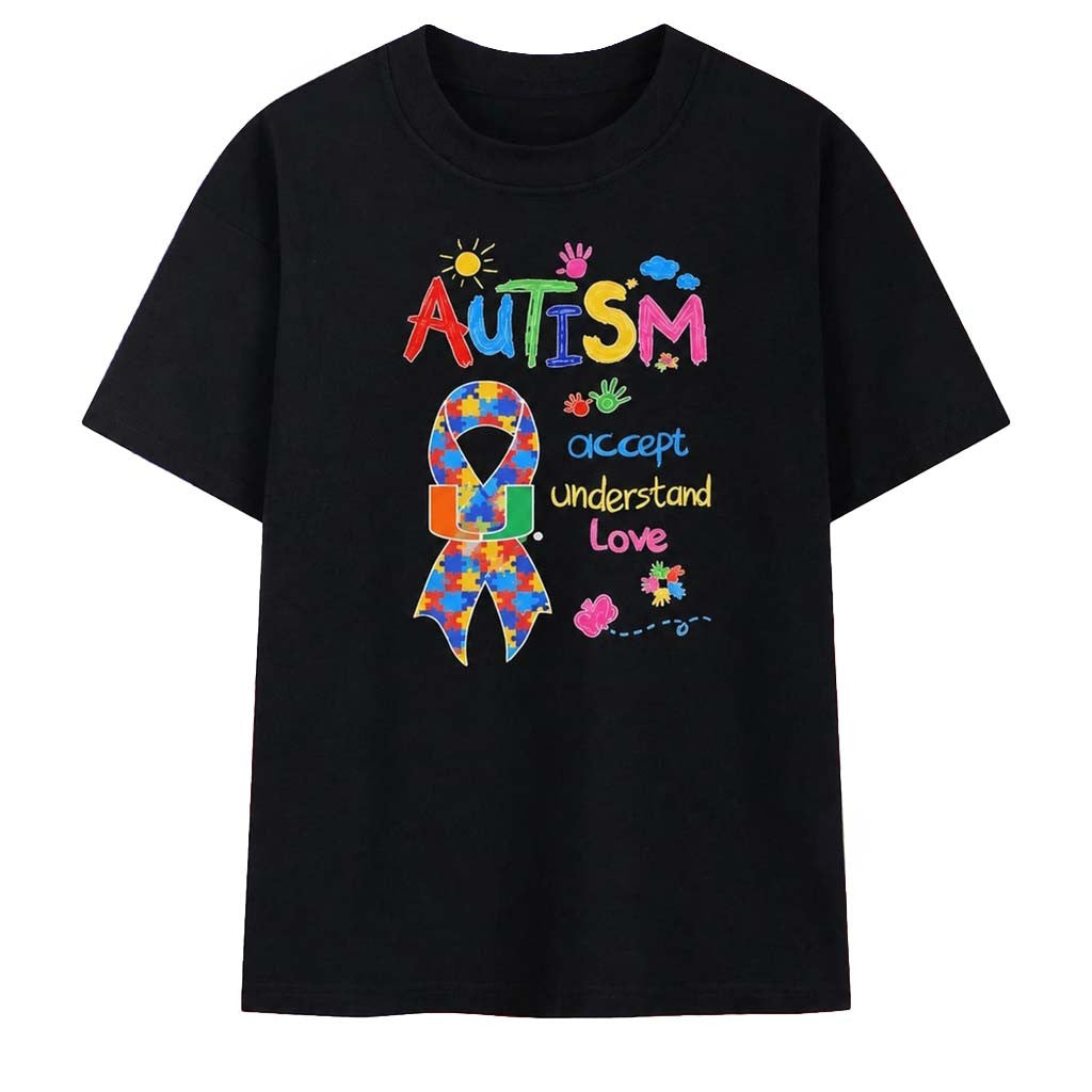 Miami Hurricanes Autism Awareness Accept Understand Love Ribbon T-Shirt Hurricanes Merch - Merchluma