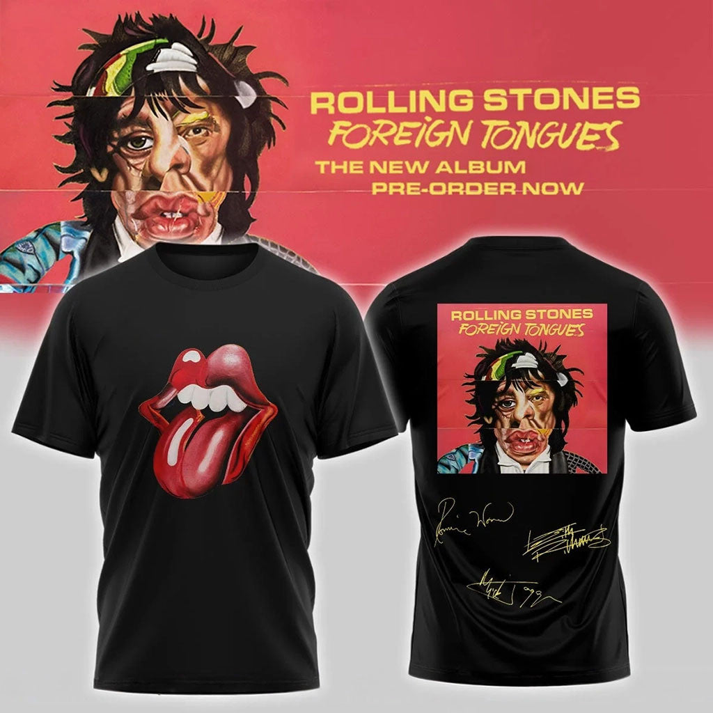The Rolling Stones Merch 2026 Foreign Tongues Album Signed T-Shirt Black Gift For Music Lovers - Merchluma