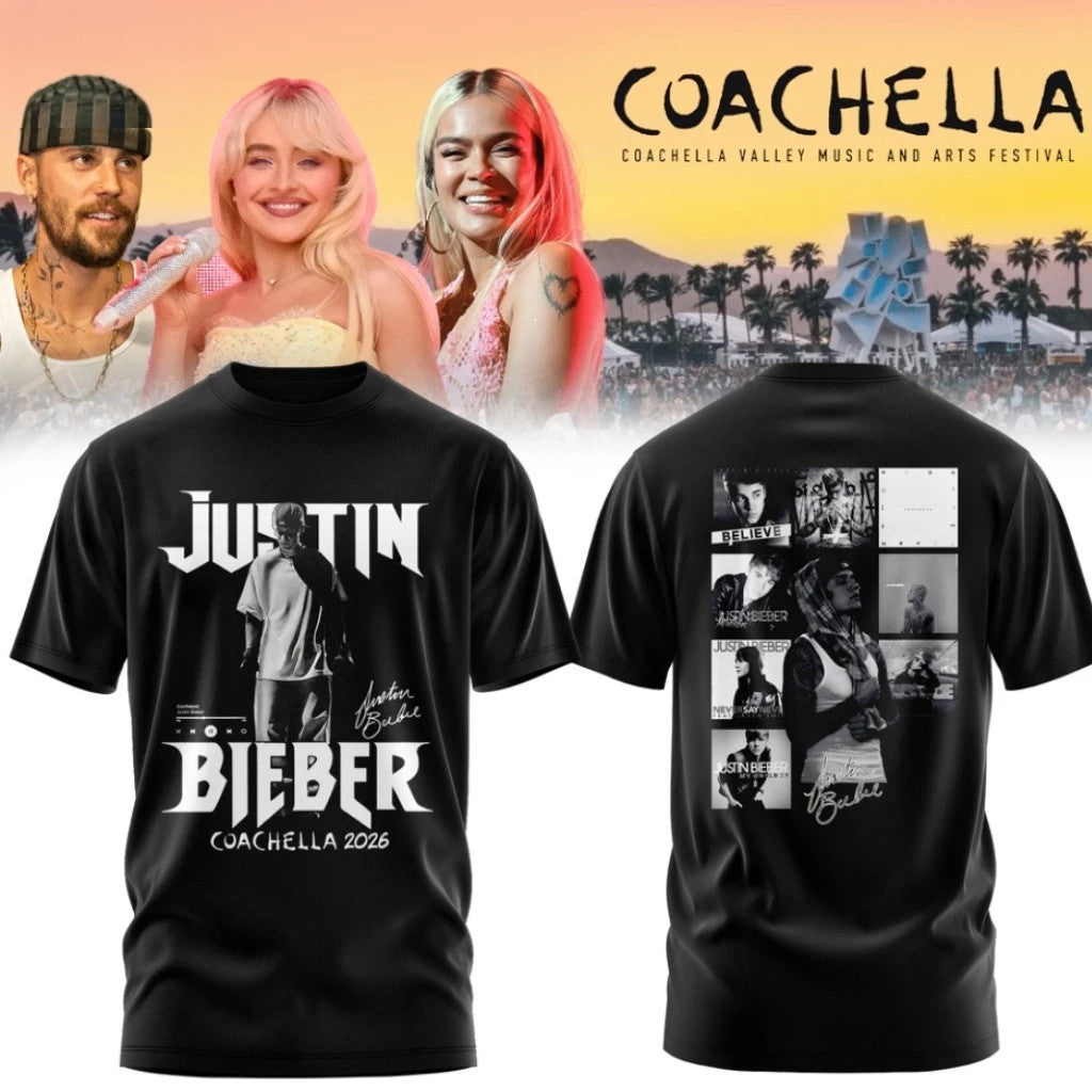 Justin Bieber Coachella Merch Coachella 2026 Festival State Of Mind Collection Signature T-Shirt - Merchluma