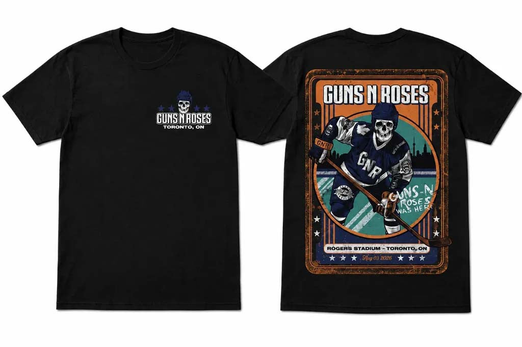 Guns N Roses Merch Toronto ON August 03 2026 Tour Concert Skeleton Hockey Player Shirt Black - Merchluma