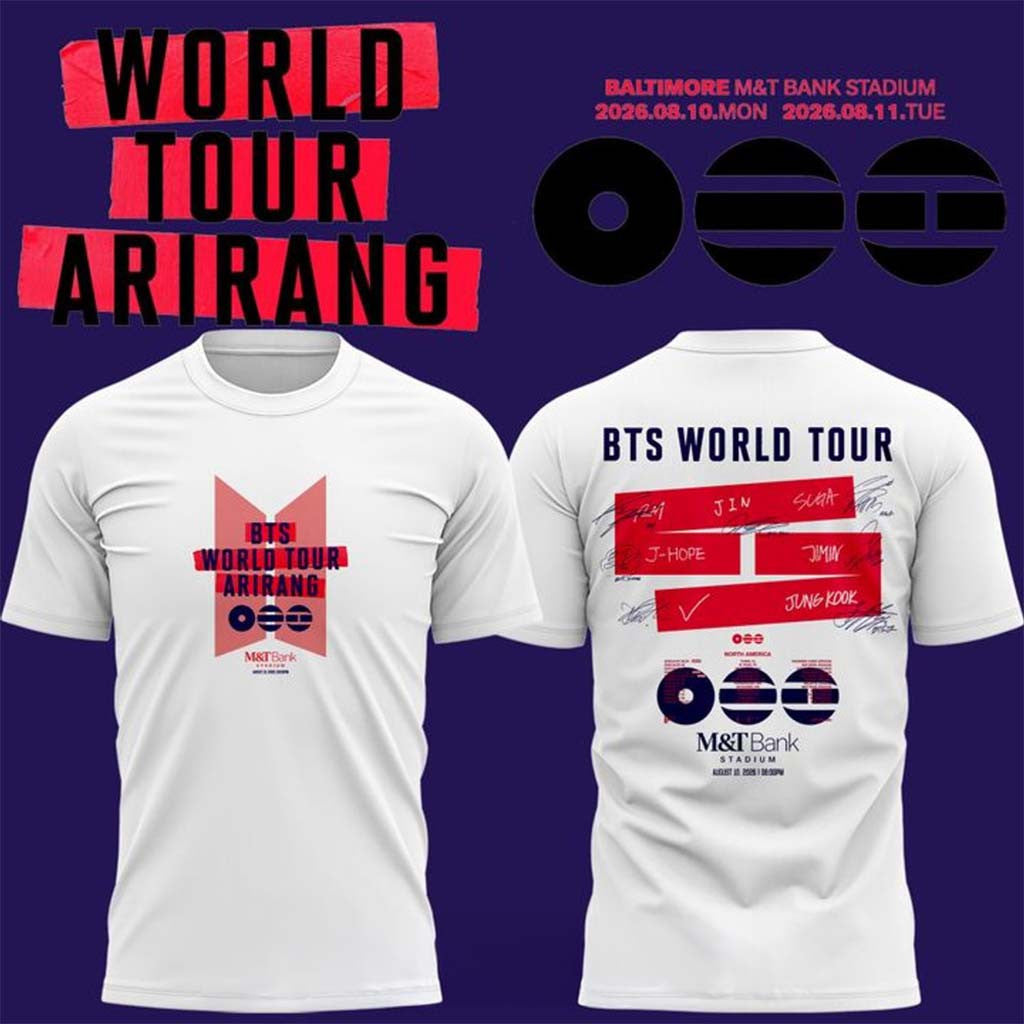 Baltimore Ravens x BTS World Tour Arirang In Baltimore 2026 White Shirt Ravens Merch BFF Gifts - Merchluma