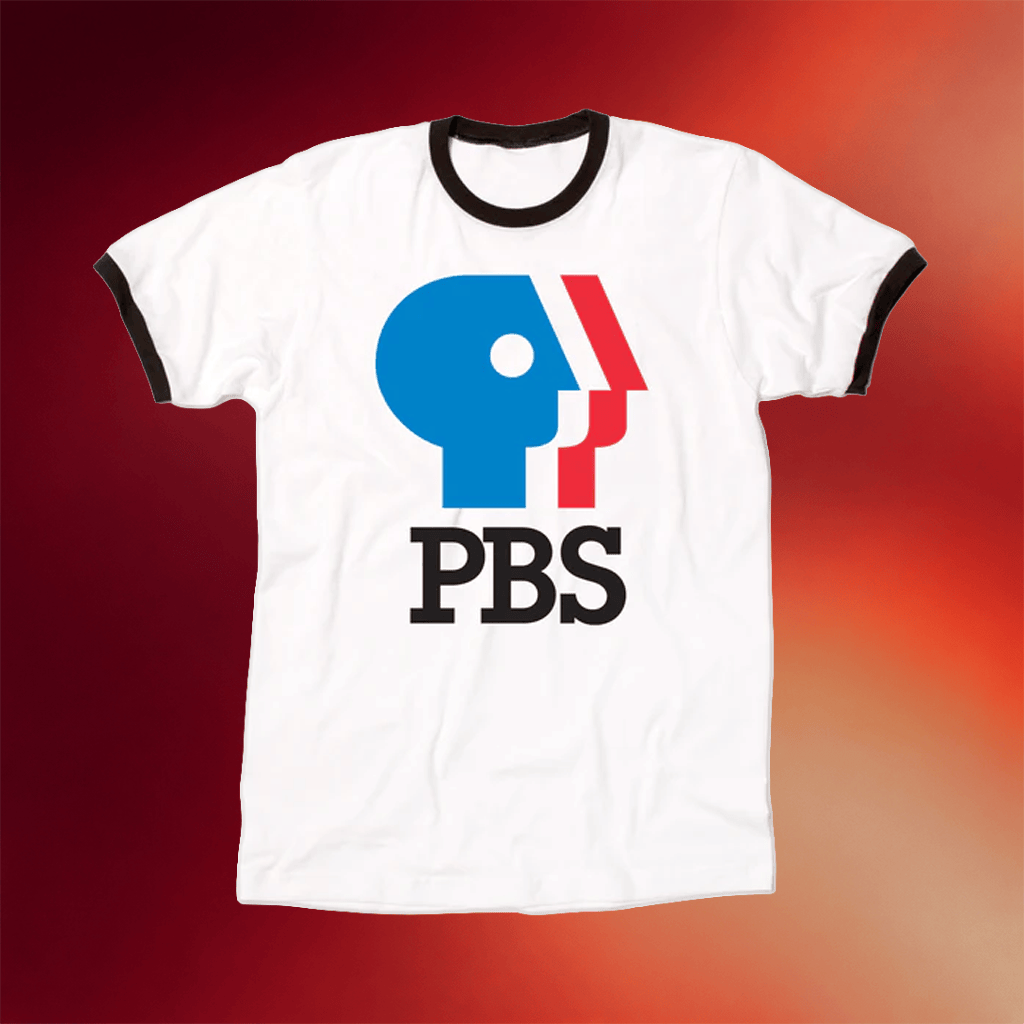 PBS Merch PBS 1980s Logo Ringer Shirt Public Broadcasting Service Shirts Fathers Day Gifts - Merchluma