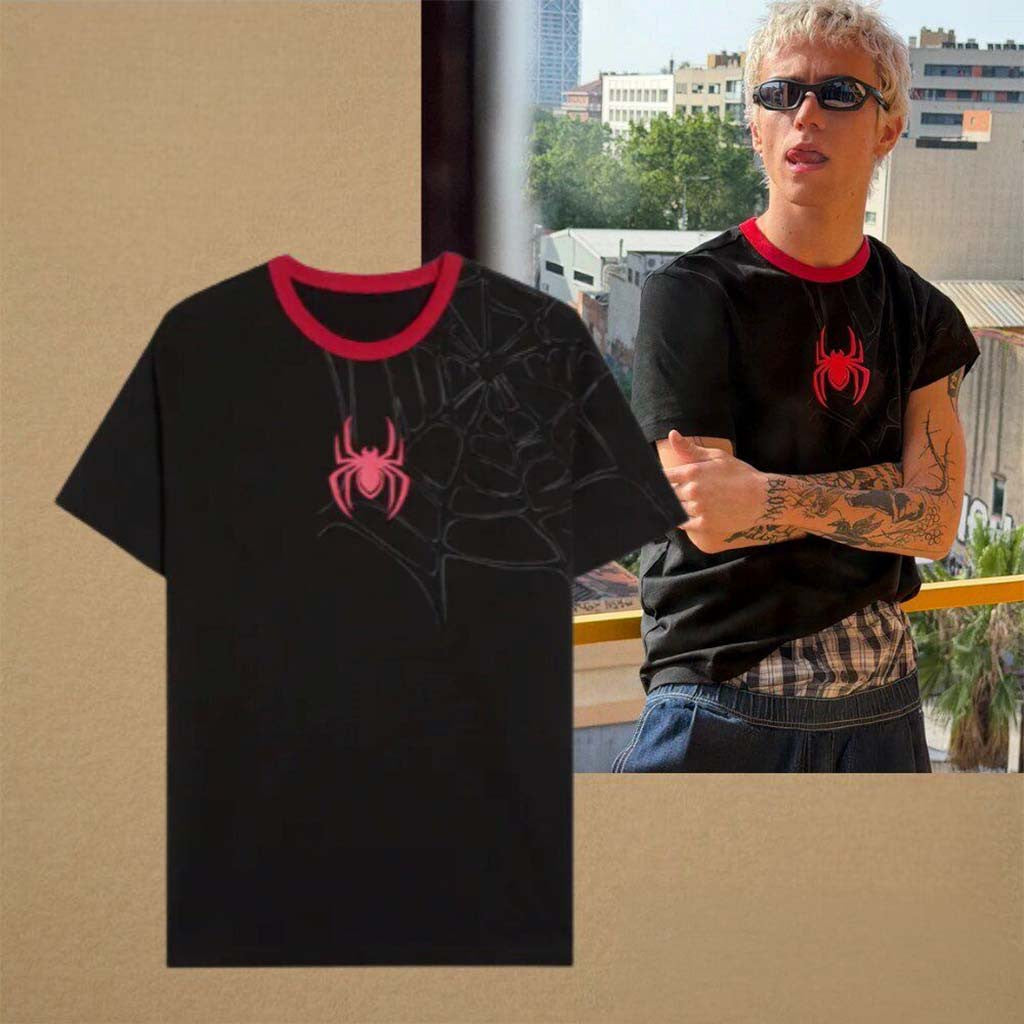 Marvel Spider Man Web Print Ringer T-Shirt Spider Man Merch Gifts For Boyfriend - Merchluma