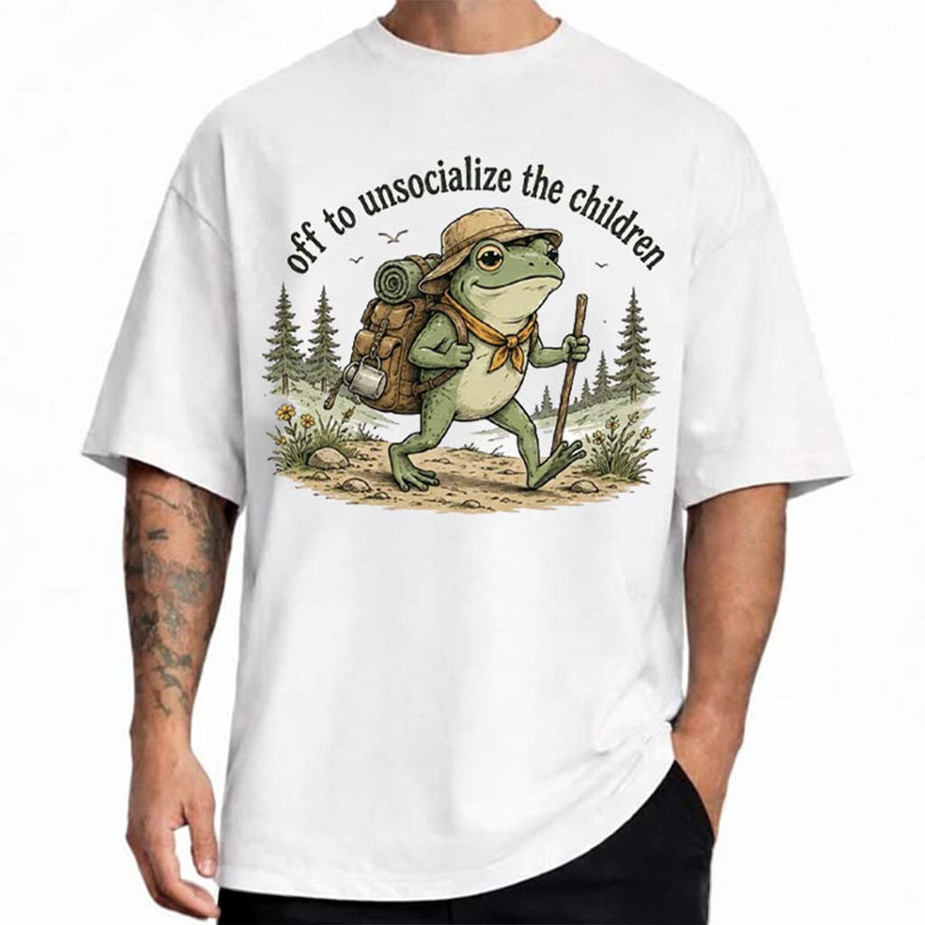 Off To Unsocialize The Children Shirt Funny Hiking Frog Teacher T-Shirt Gifts For Him Her - Merchluma
