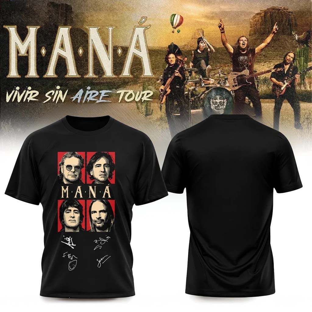 Mana Vivir Sin Aire Tour 2026 Shirt Black Mana Merch Merch Gifts For Pop Fans - Merchluma