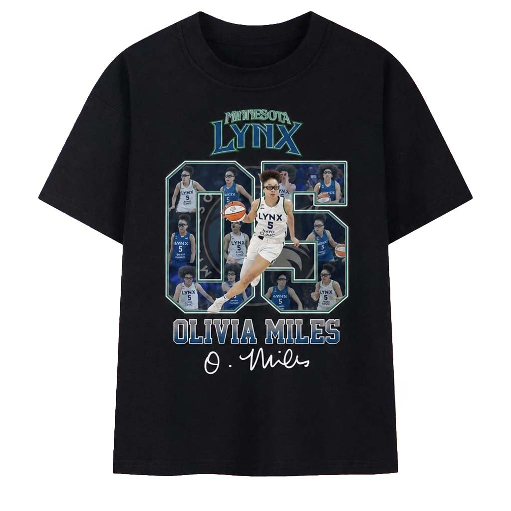 Olivia Miles #5 Minnesota Lynx Signature Collage T-Shirt Minnesota Lynx Merch Her Gifts - Merchluma