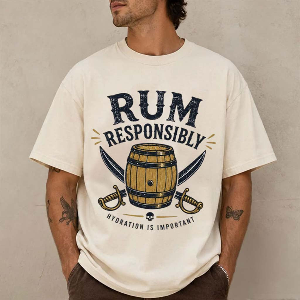 Rum Responsibly Hydration Is Important Shirt Funny Pirate Drinking Caribbean Vacation T-Shirt - Merchluma