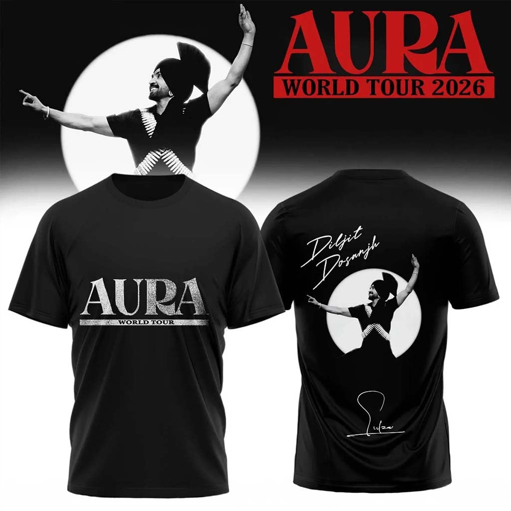 Diljit Dosanjh Merch AURA World Tour Signature Shirt Black Gift Ideas For Music Lovers - Merchluma