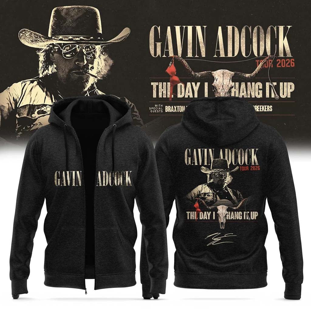 Gavin Adcock Merch 2026 The Day I Hang It Up Tour Signature Black Zip Hoodie Music Lovers Gifts - Merchluma