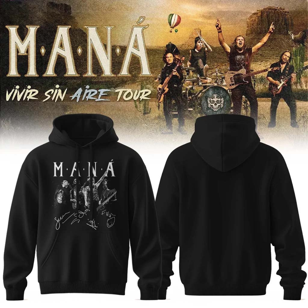 Mana Merch 2026 Vivir Sin Aire Tour Hoodie Black Gifts For Music Fans - Merchluma